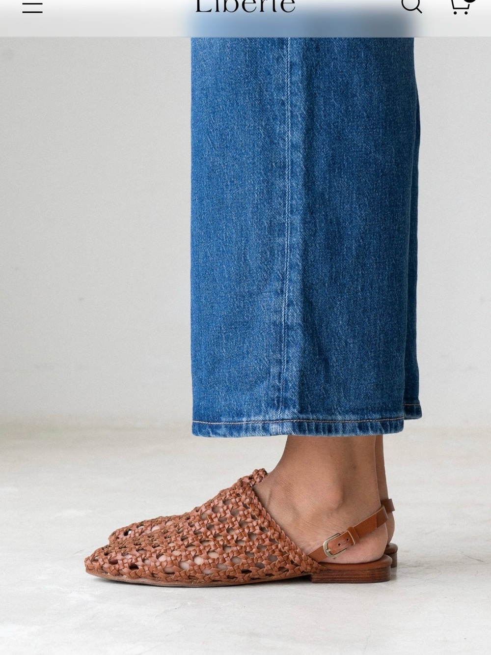 Woven Leather Slingback Flats in Brown